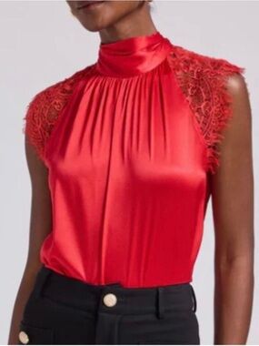 Generation Love Revolve Rachel Silk Lace Sleeve Blouse Sz S
